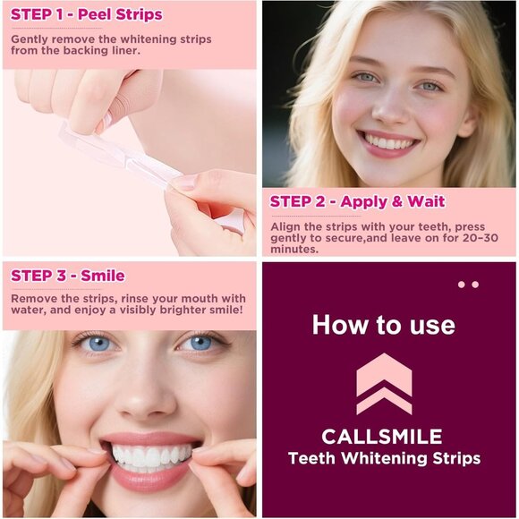 Lot 4 Boxes CALLSMILE Teeth Whitening Strips - 14 Treatments each Enamel Safe  N - Picture 3 of 7